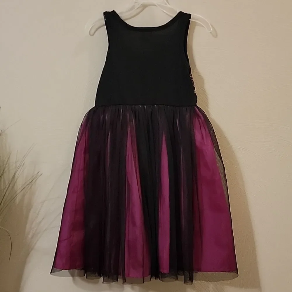DISNEY D-SIGNED BLACK AND PINK SEQUINED TULLE SLEEVELESS DRESS, SIZE M (10)